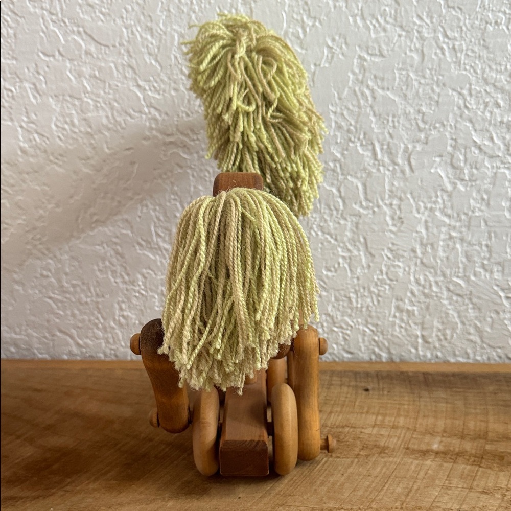 Vintage Wooden Horse Toy with Green Accents - Picture 2 of 5